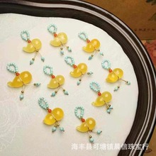 天然俄料蜜蜡小葫芦文玩滴溜形状饱满圆润搭配原矿绿松石手工制作