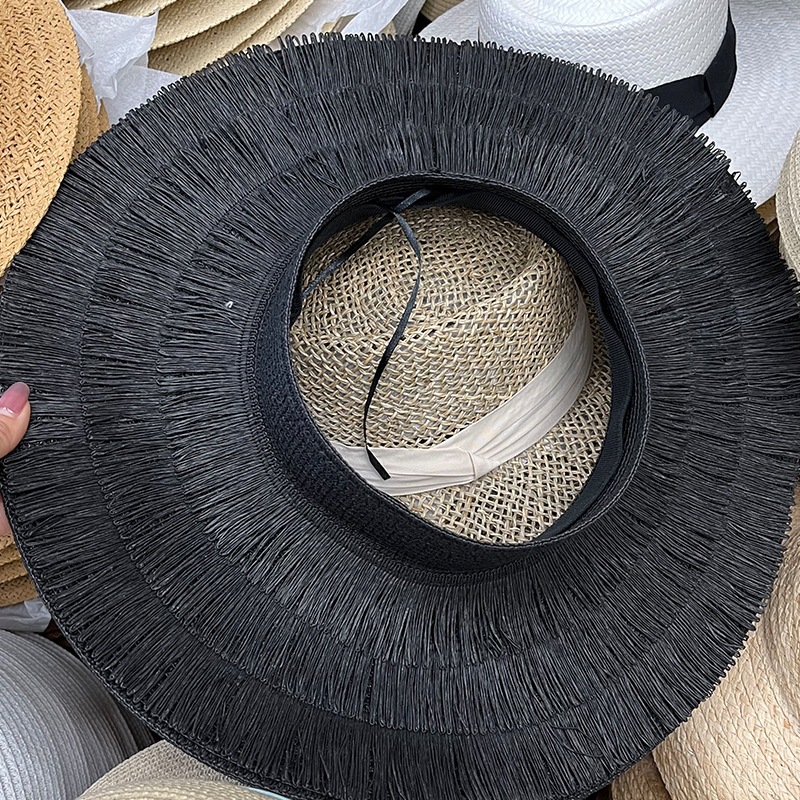 Summer Color Hand-woven Visor Straw Hat Wide Brim Hat display picture 5