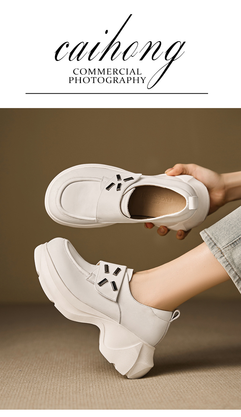 Giày lười nữ mũi vuông đế cao gót 5 cm da bò mềm — đen chi tiết 1