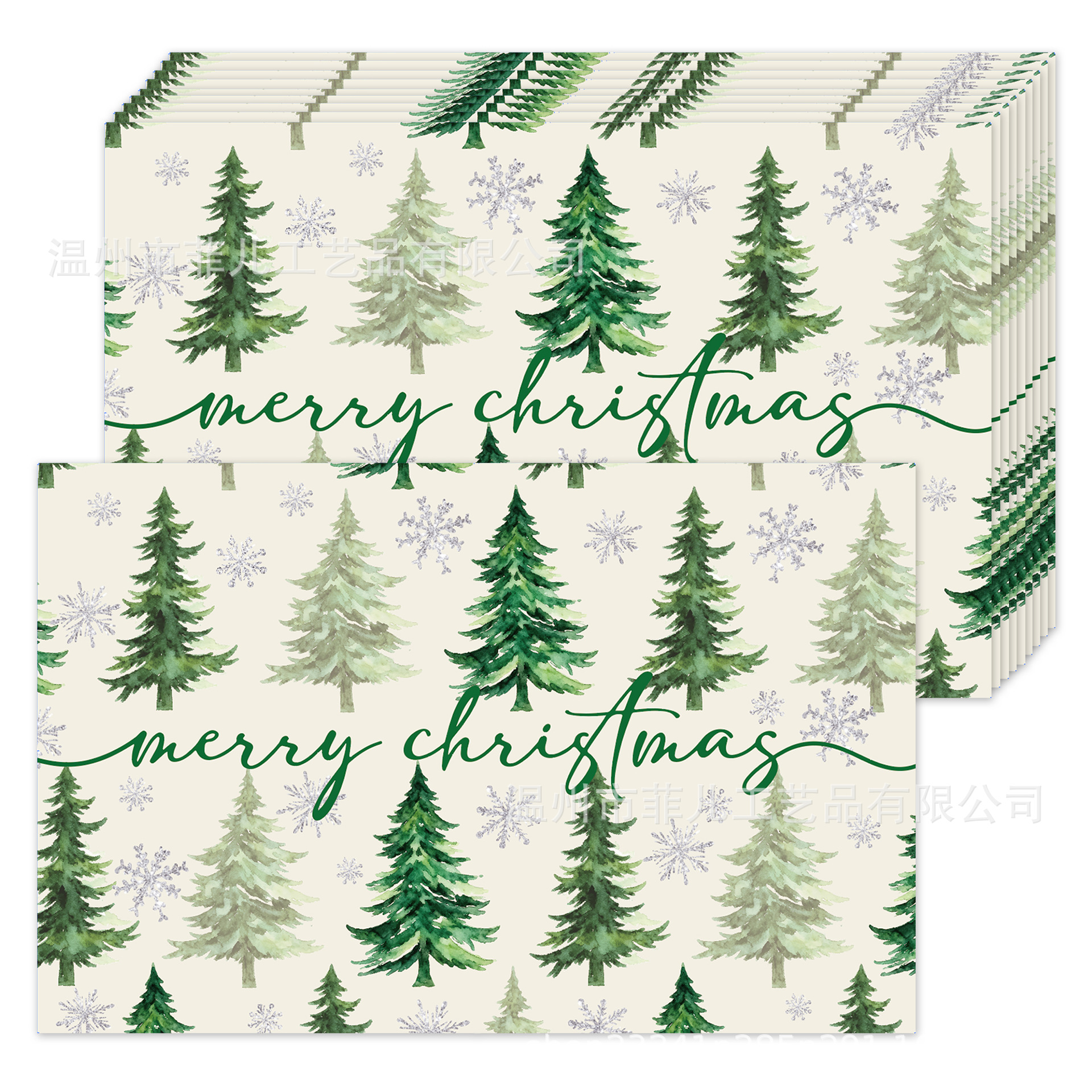 CA187 White and Green Christmas Tree Square Placemats Party Decoration Disposable Paper Placemats
