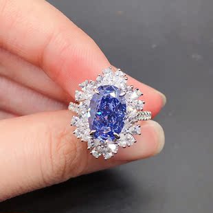 925 Sterling Silver Gold Plated Synthetic Sapphire Ring Women's Simulation Diamond Ring European and American Simple Elegant Large Carat Sapphire