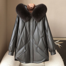 供应链春季2025新款海宁真皮皮羽绒狐狸毛领女式休闲鹅绒服外套