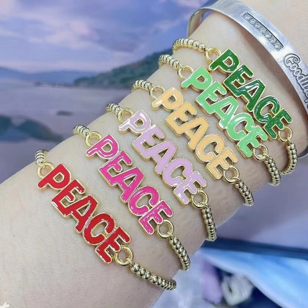 Pulsera Ajustable Retráctil Retráctil Con Letras Inglesas De Color Retro Peace display picture 1