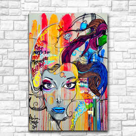 现代简约单幅彩色涂鸦女人 喷绘画 创意沙发背景墙装饰画家居挂画