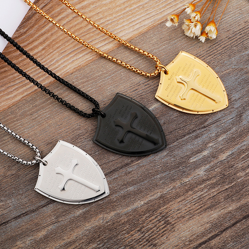 Hip-hop Retro Simple Style Cross Shield Titanium Steel Pendant Necklace display picture 4