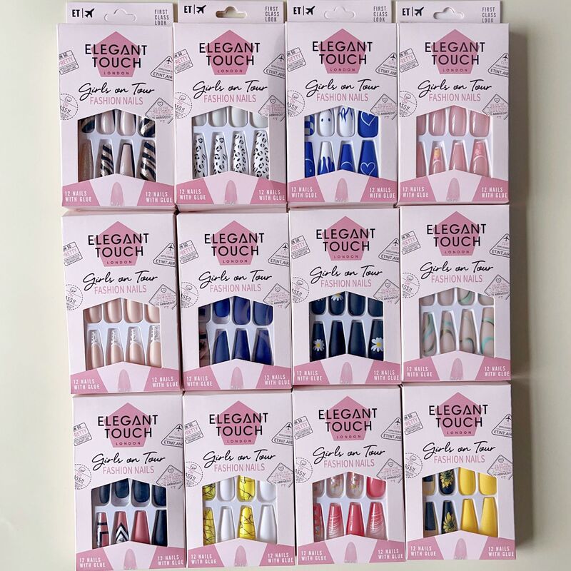 New European and American long ballet nail art detachable T-shaped fake nail piece popular pattern mixed wear nail wholesale