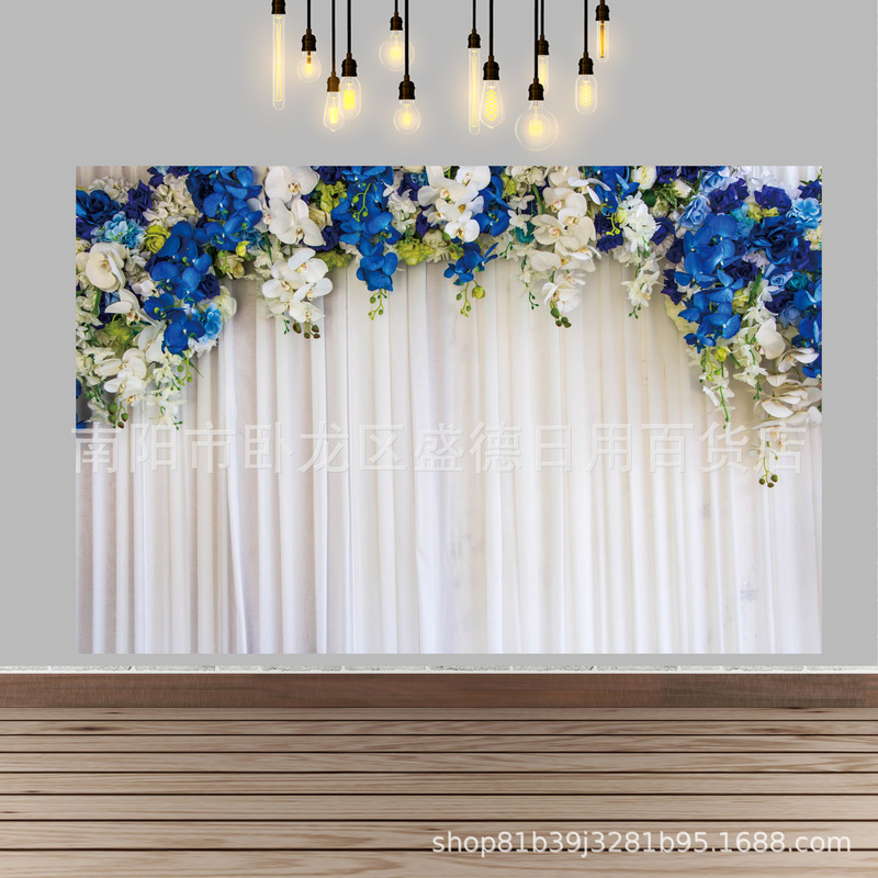 Cross-border blue flower wall photo banner wedding photography background cloth bridal shower party decoration props wholesale
