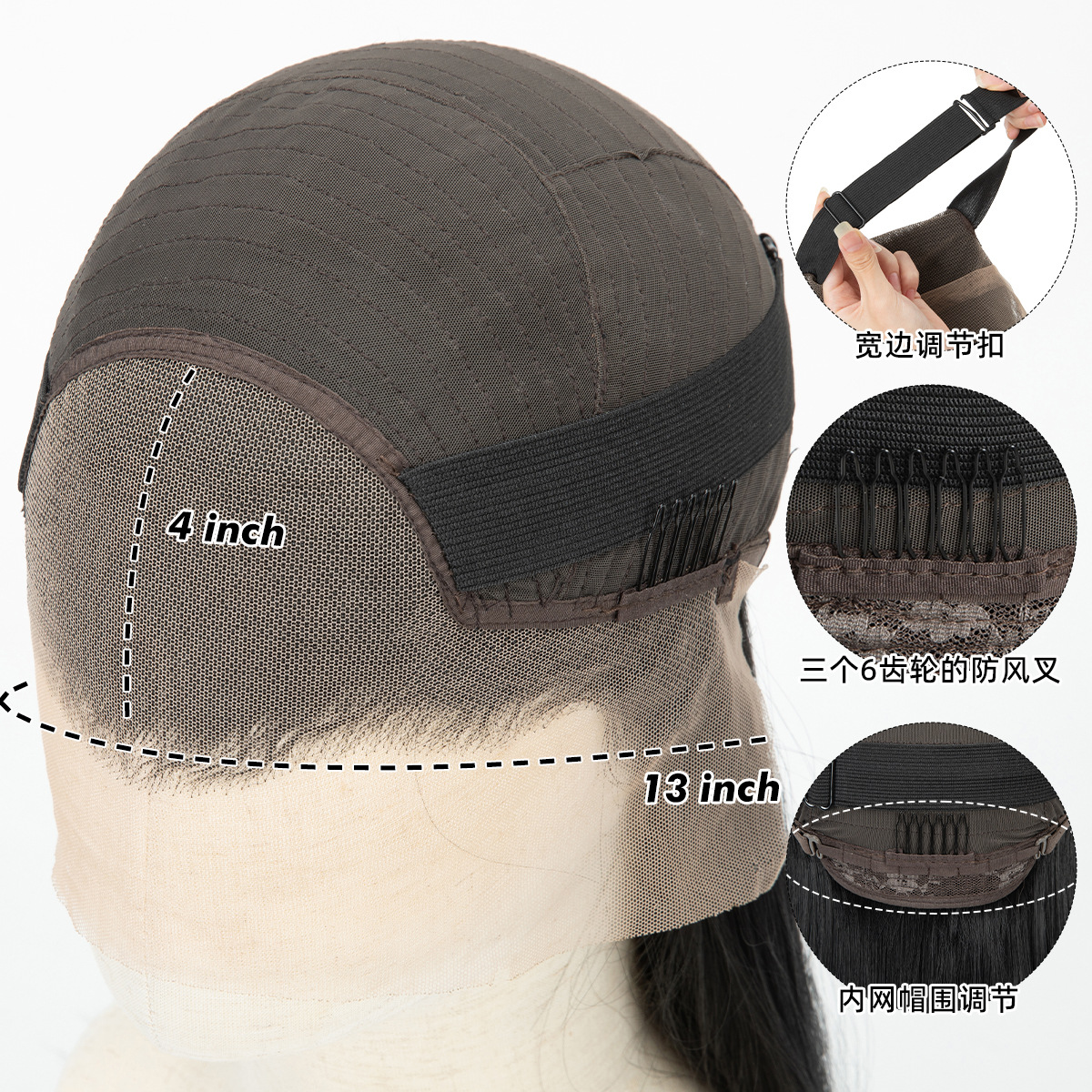 Frente transfronteriza de encaje pelucca pelucca negra tejida a mano 13 * 4 pelucca de cabello largo negro pelucca de cabello para mujeres