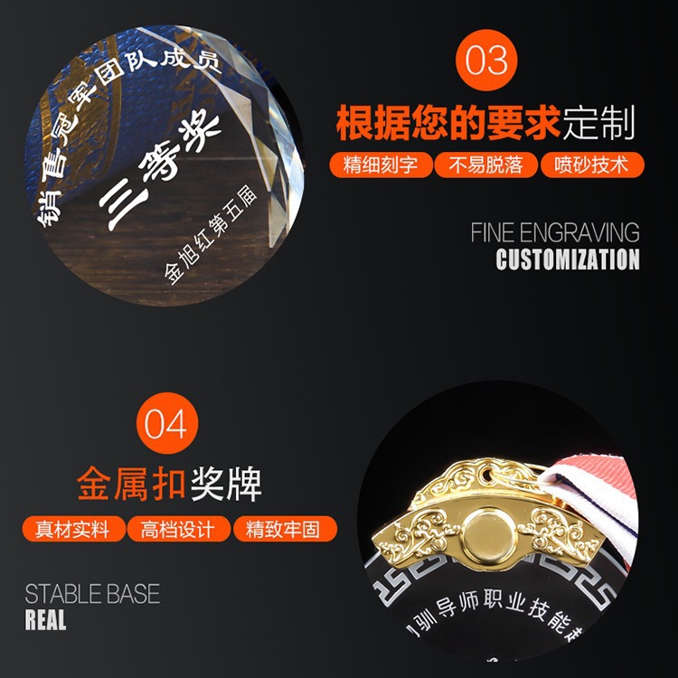 Grabado y producción de medallas, pequeñas placas metálicas para eventos deportivos, cristales conmemorativos de maratón al por mayor, estrella de cinco puntas.