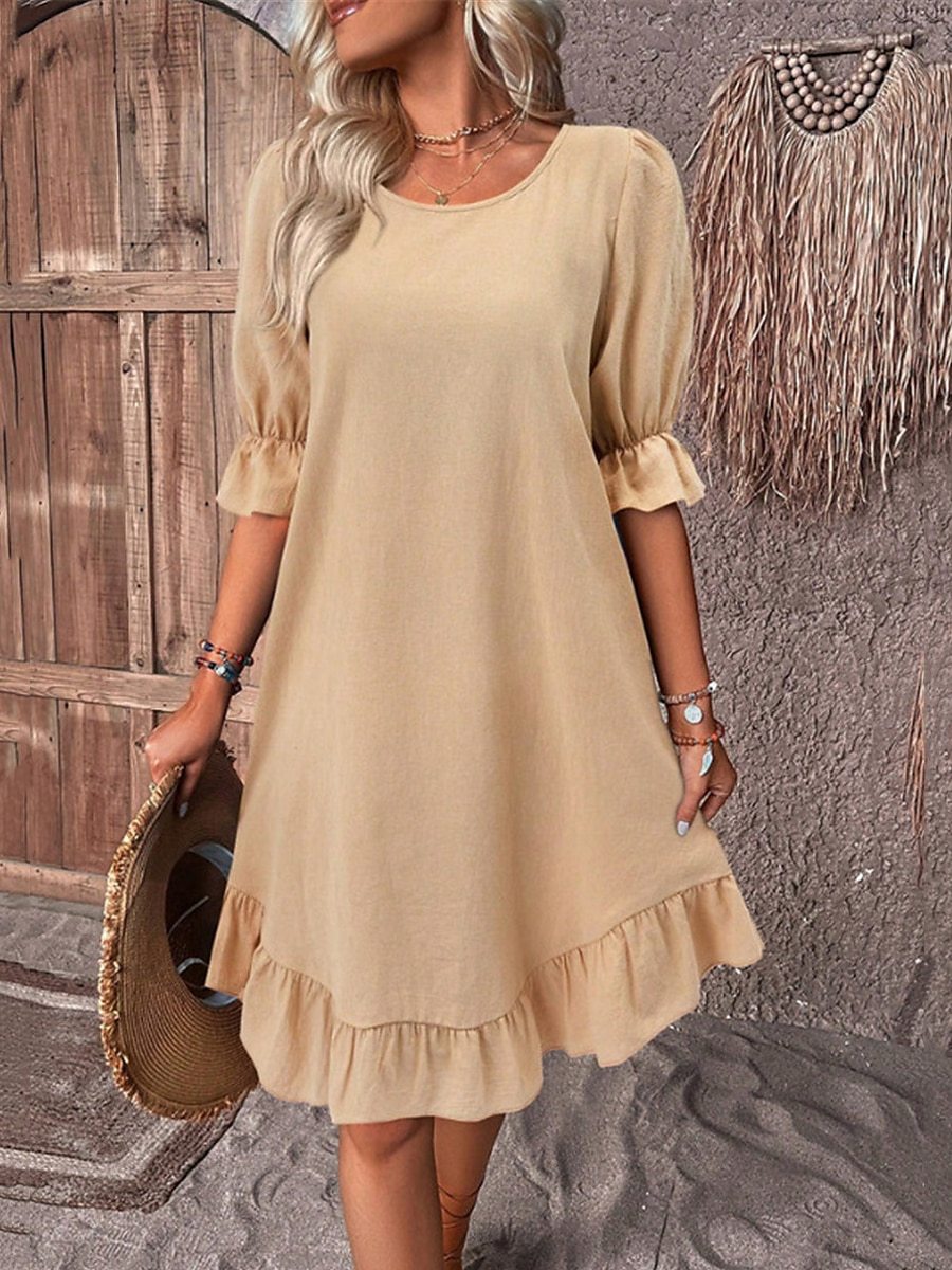 Women's Regular Dress Simple Style Round Neck Ruffles Half Sleeve Solid Color Knee-Length Daily display picture 6