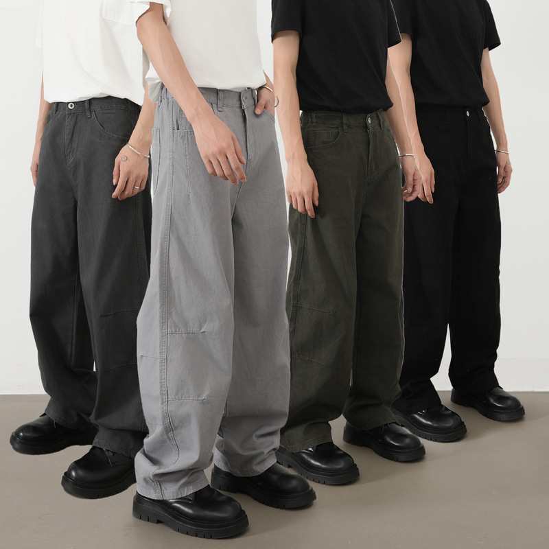 Nirben Cowboy | American Vibe High Street Half Elastic Waist Scimitar Jeans Men's Trendy Straight Casual Pants Nirben Cowboy | American Vibe High Street Half Elastic Waist Scimitar Jeans Men's Trendy Straight Casual Pants