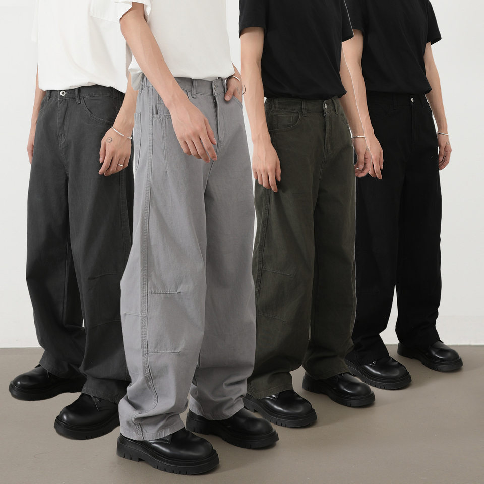 Quần jeans nam ống rộng lưng thun nửa, dáng suông thoải mái — Màu xanh quân đội, màu xám nhạt, màu xám đen, đen