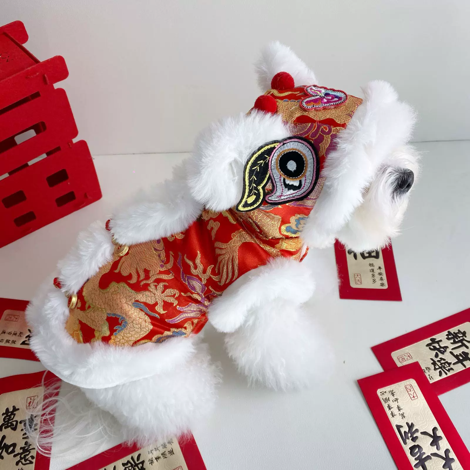 狗狗衣服新年喜庆唐装加厚保暖秋冬天马甲过年幼犬幼猫宠物狗唐装
