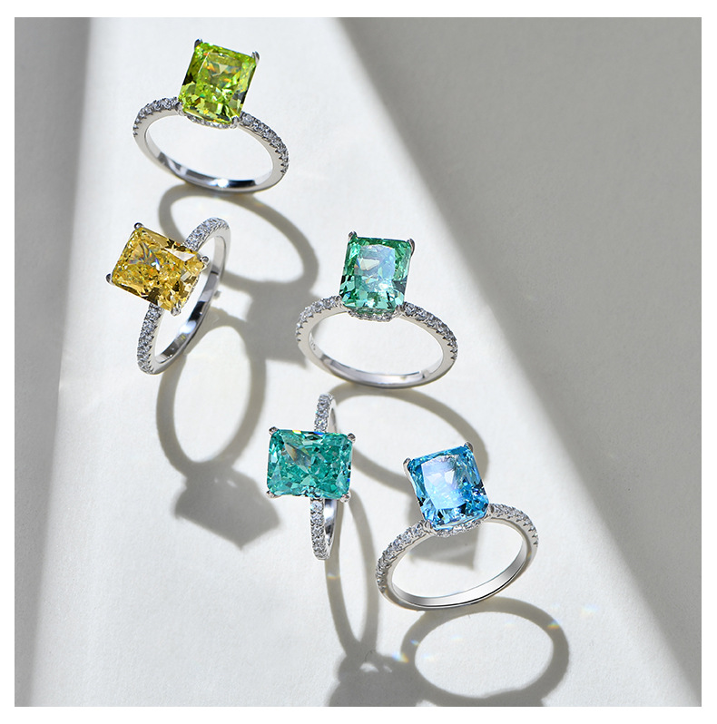 Luxurious Square Sterling Silver Plating Artificial Diamond Rings