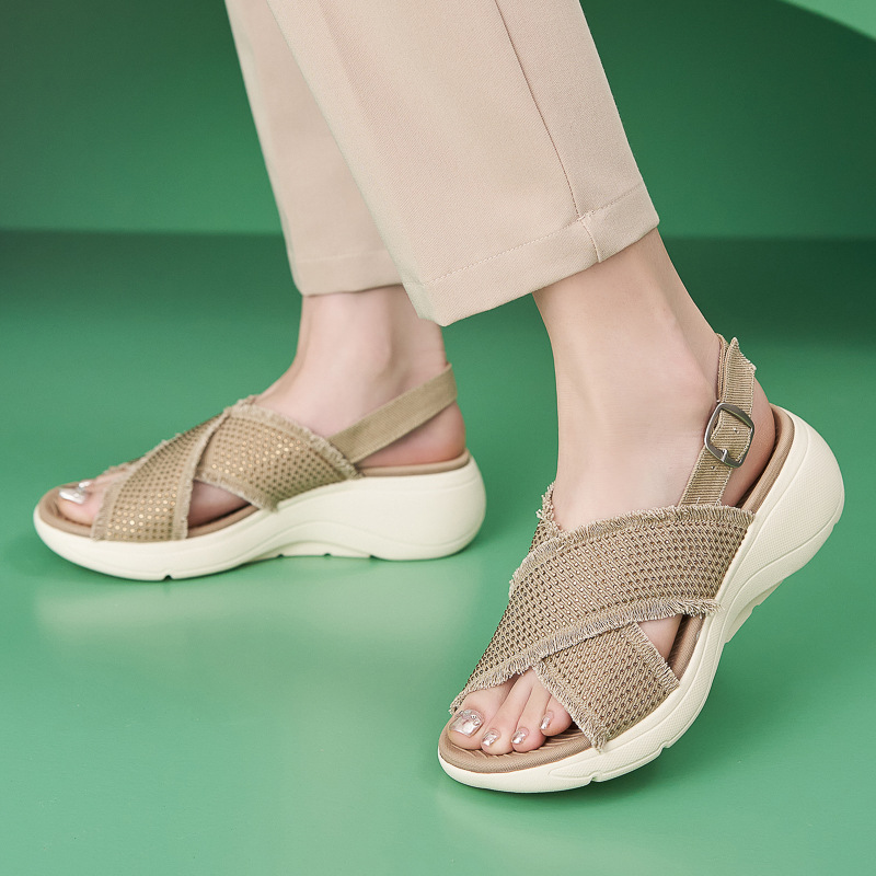 398-12 Inventario 2025 nuevo tipo de diamante de fondo grueso ligero antideslizante cómodo ocio MD sandalias deportivas de hebilla