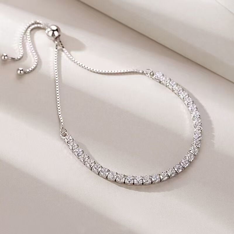 New Fashionable Shiny Tennis Chain Bracelet for Women, Minimalist Style with Full Diamond Geometric Design, Adjustable Pull-Out Bracelet, Elegant Hand Accessory