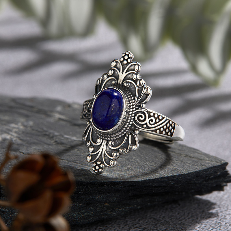 4g Weight Open Rings Classification Adjustable Ring Size 1 Piece Quantity Holiday, Tea Party Occasion 925 Sterling Silver, Blue crystal, Lapis Lazuli Material Geometric Pattern All Seasons Season Women's Gender Vintage Style, Simple Style Style 925 Sterling Silver Blue Crystal Lapis Lazuli Geometric Open Rings 5