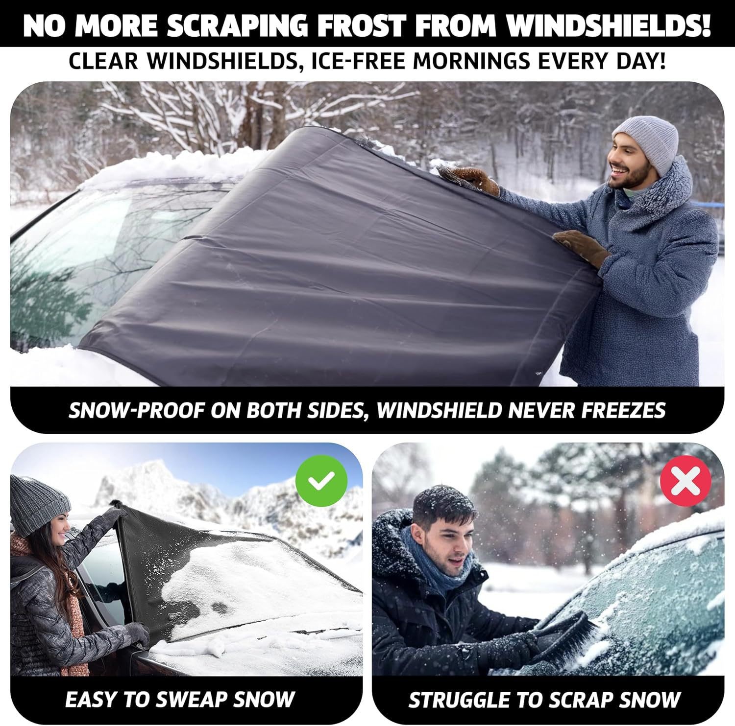 Car front windshield snow cover, cross-border outdoor winter 600D PVC-coated car snow cover, sunshade