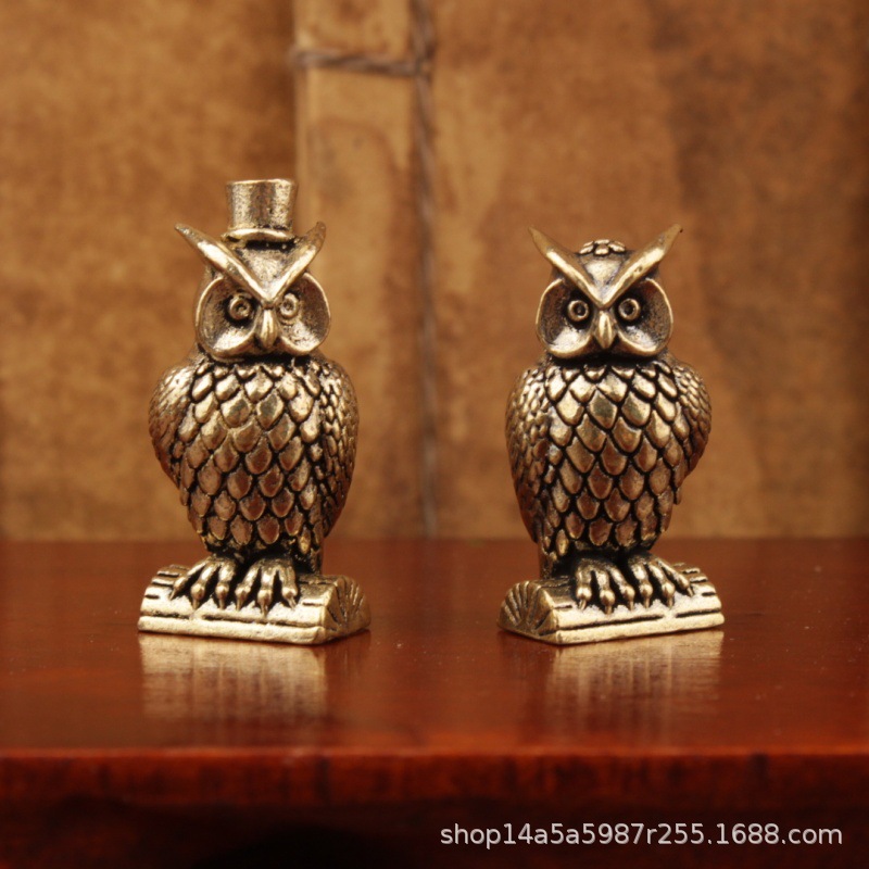 黄铜猫头鹰摆件带帽猫头鹰创意工艺品摆件跨境动物摆件猫头鹰
