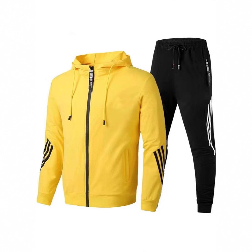 Artesanos al por mayor transfronterizo nuevo hombre juego deportivo casual tres barras con cremallera encapuchada chaqueta deportiva pantalones explosivos