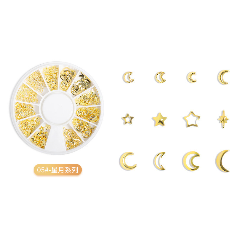Transfronterizos para el remache de uñas japonés 12 placas de disco hueco de aleación de forma especial de estrella y luna mezclada decoración