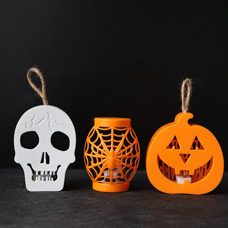 Halloween lámpara de calabaza portátil lámpara de calabaza LED lámpara de vela colorida araña sitio de decoración accesorios lámpara de noche
