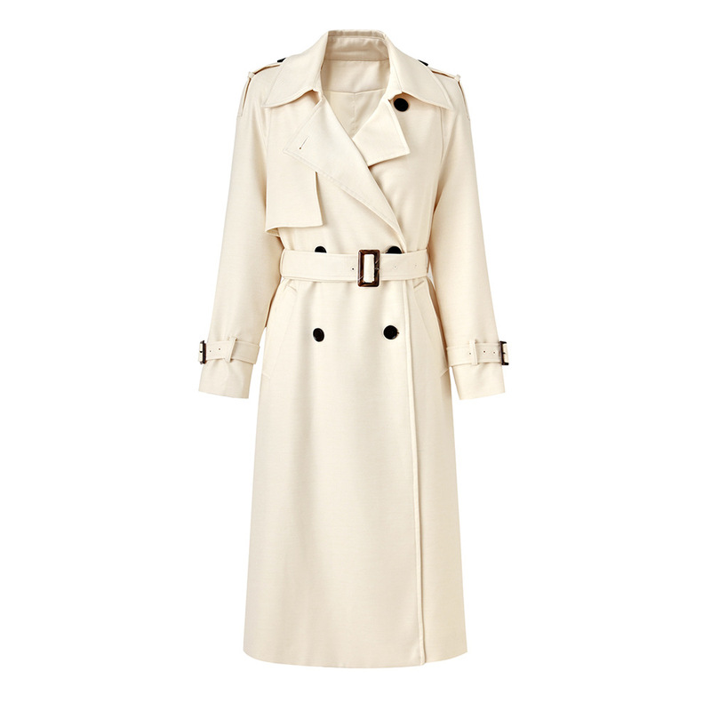 In stock 2023 simple style South oil autumn and winter belt coat high quality cross-border INS Internet celebrity long trench coat fashion
