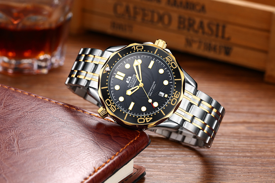 Men's Automatic Watch Gold Steel Mechanical Luminous Men's Watch_voghion.com