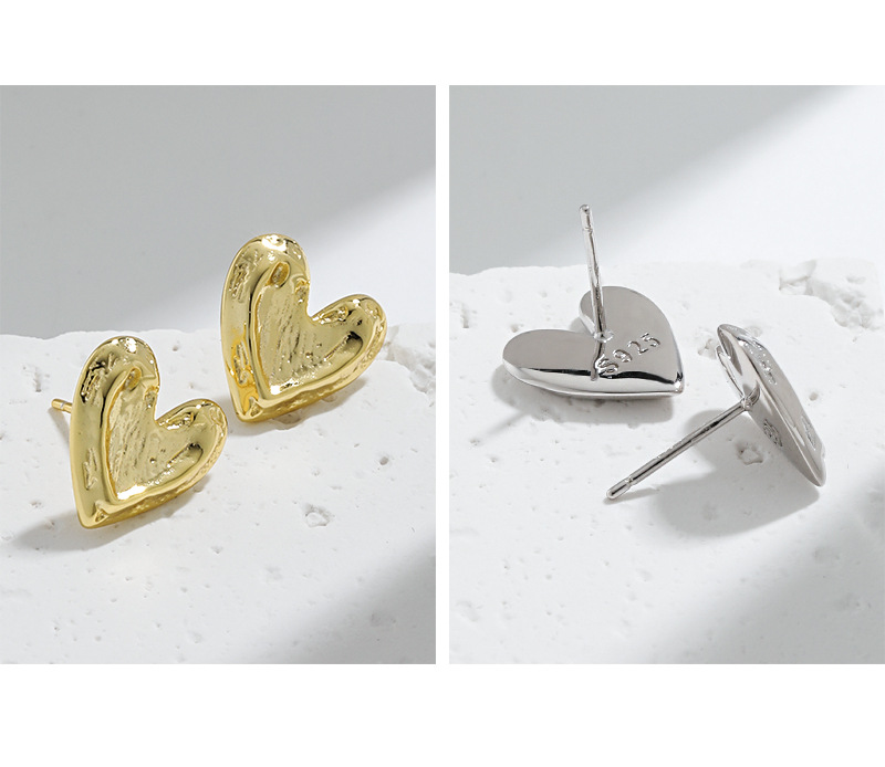 Electroplating Gold Plating Process 1 Pair 925 Sterling Silver Heart Shape Ear Studs