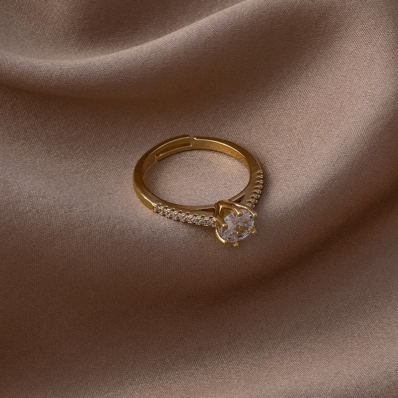 fashion micro-inlaid zircon heart square opening ring wholesale