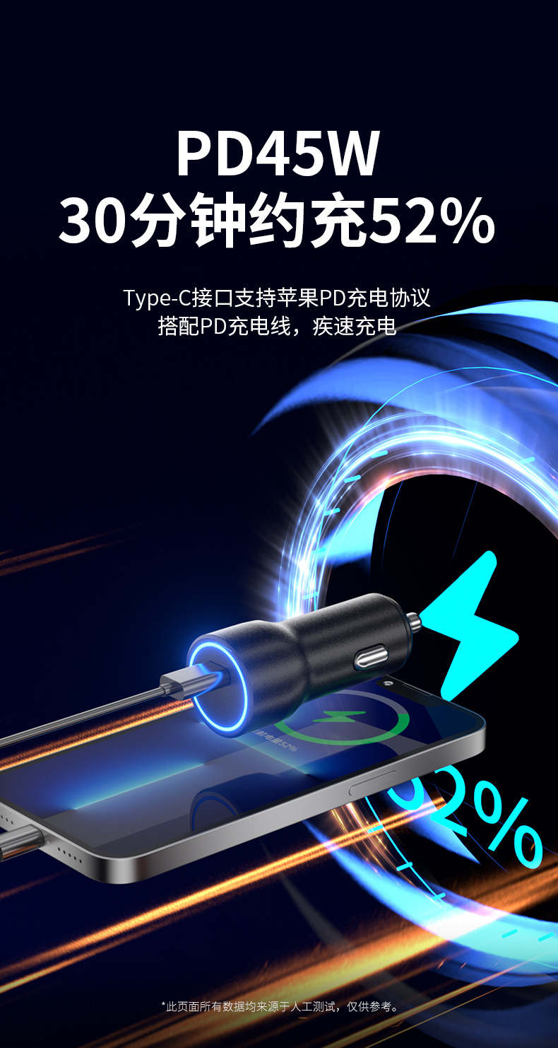 Qi2 Dedicated Aluminum Alloy Car Charger 15Vpd Fast Charging 45W Type-C Interface Supports Apple Pd Protocol