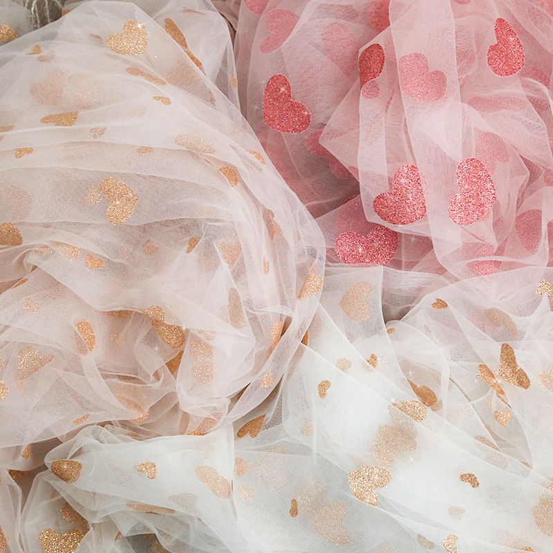 AFN闪粉爱心美国网纱连衣裙礼服童装女装面料情人节桌旗婚礼装饰