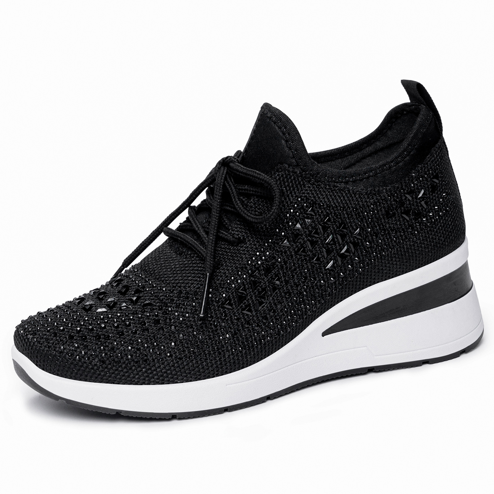 Zapatos casuales de mujer de cordón de diamante transfronterizo zapatos deportivos de gran tamaño de moda de comercio exterior zapatos de mujer de viaje diario zapatos de altura de mujer