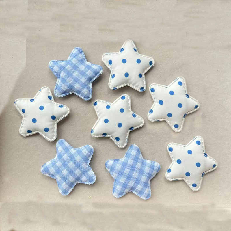 Cute Little Fresh Sky Blue Plaid Polka Dot Five-Pointed Star Brooch Clothing Bag Shoes and Socks Decorated with Star Pin Finished Product