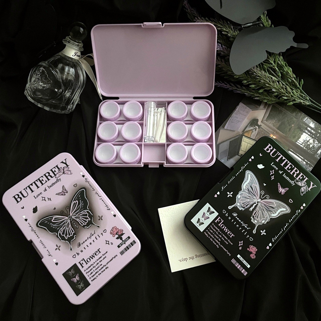 卡通可爱治愈系美瞳盒隐形眼镜盒创意多副装便携式收纳盒批发蝴蝶