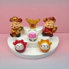 新款树脂工艺品财神爷 元宝财神招财猫 蛋糕甜品烘培配饰汽车摆件