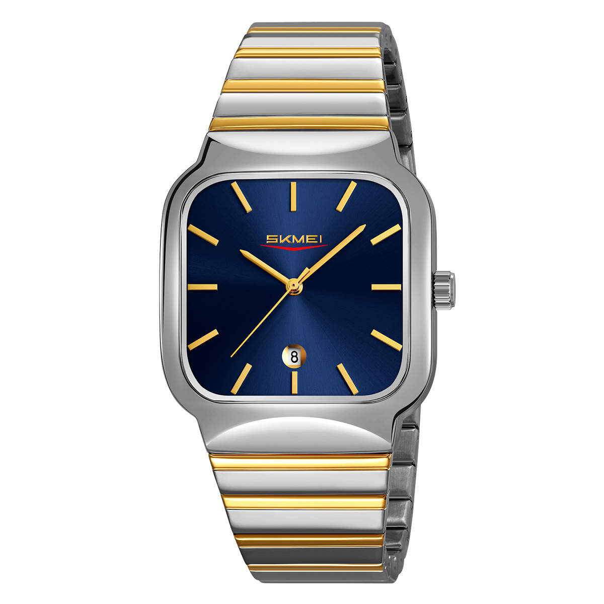 Reloj de negocios para hombres cuadrado de cuarzo correa de acero simple calendario negro relojes de hombre al por mayor en stock transfronterizo