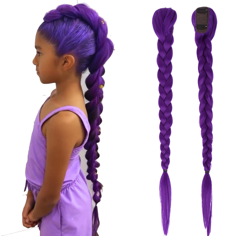 Skpop Hunter Girls Group Cosplay Wig Children's Style Rumi Purple Braids Twist Braids Clip Ponytail Hair Accessories