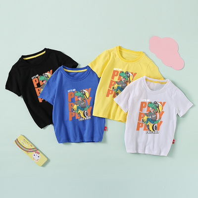 Boy Short sleeved jacket T-shirt dinosaur Cartoon printing CUHK summer T-shirt half sleeve factory goods in stock wholesale