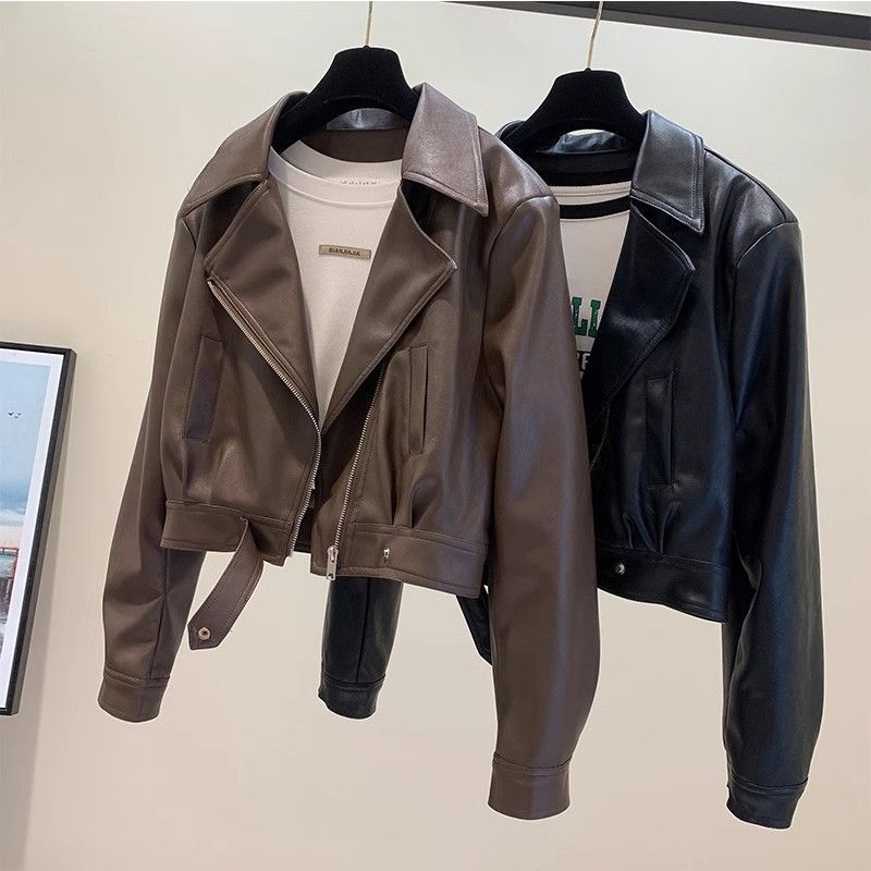 2025 Autumn and Winter New Casual Small Leather Jacket Women's Loose Pu Leather Motorcycle Jacket Fashionable Short Jacket