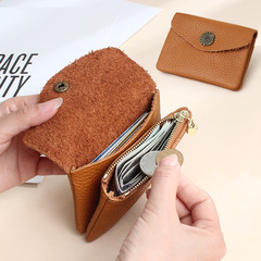 Short Wallet Retro Daisy Clasp Coin Pouch Change Bag Ultra Thin Soft Leather Wallet Genuine Leather Women's