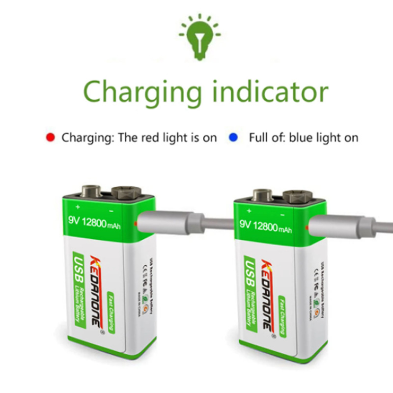 Batería recargable de iones de litio 9V 12800mAh batería micro USB batería micrófono 9V batería de litio