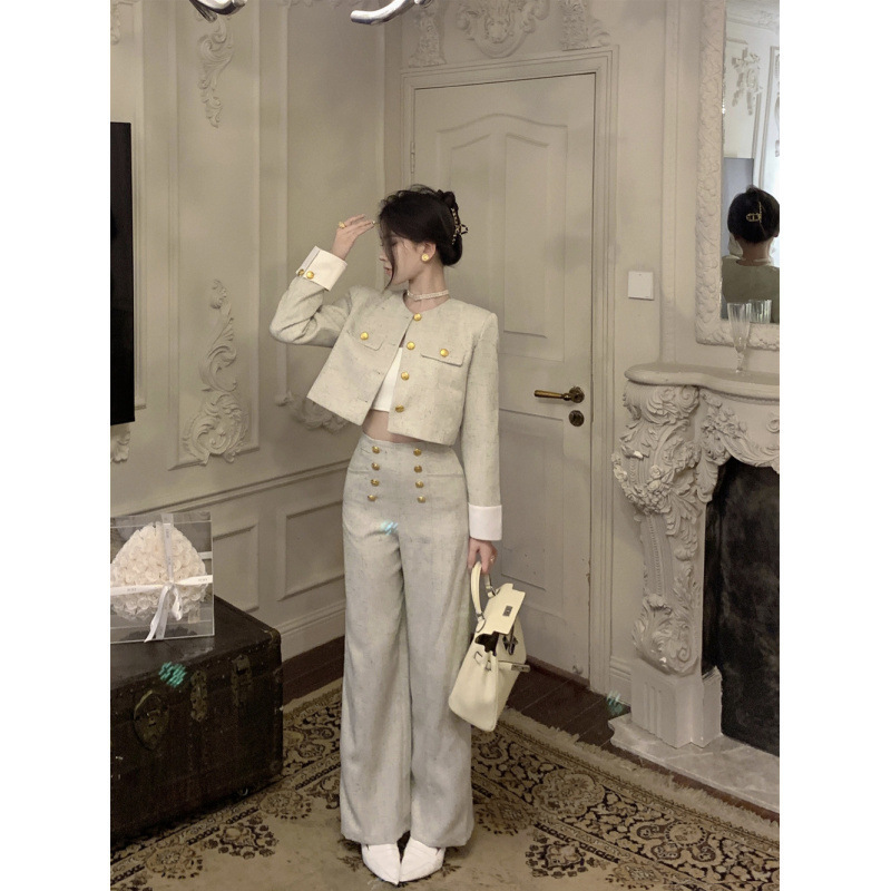 高级感小个子法式小香风套装女春秋装轻奢高级外套长裤两件套|undefined