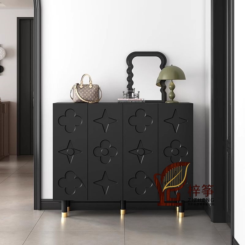 Black Shoe Cabinet Retro Style Home Entrance Ultra-Thin Shoe Cabinet Entrance Cabinet High-End Modern High-End Storage Cabinet