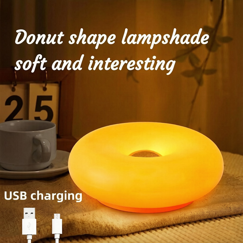 Cross-Border Popular Donut Lamp, Instagram-Style Rechargeable Wall Lamp, Wangbuli Touch Three-Color Dimming Internet-Famous Night Light