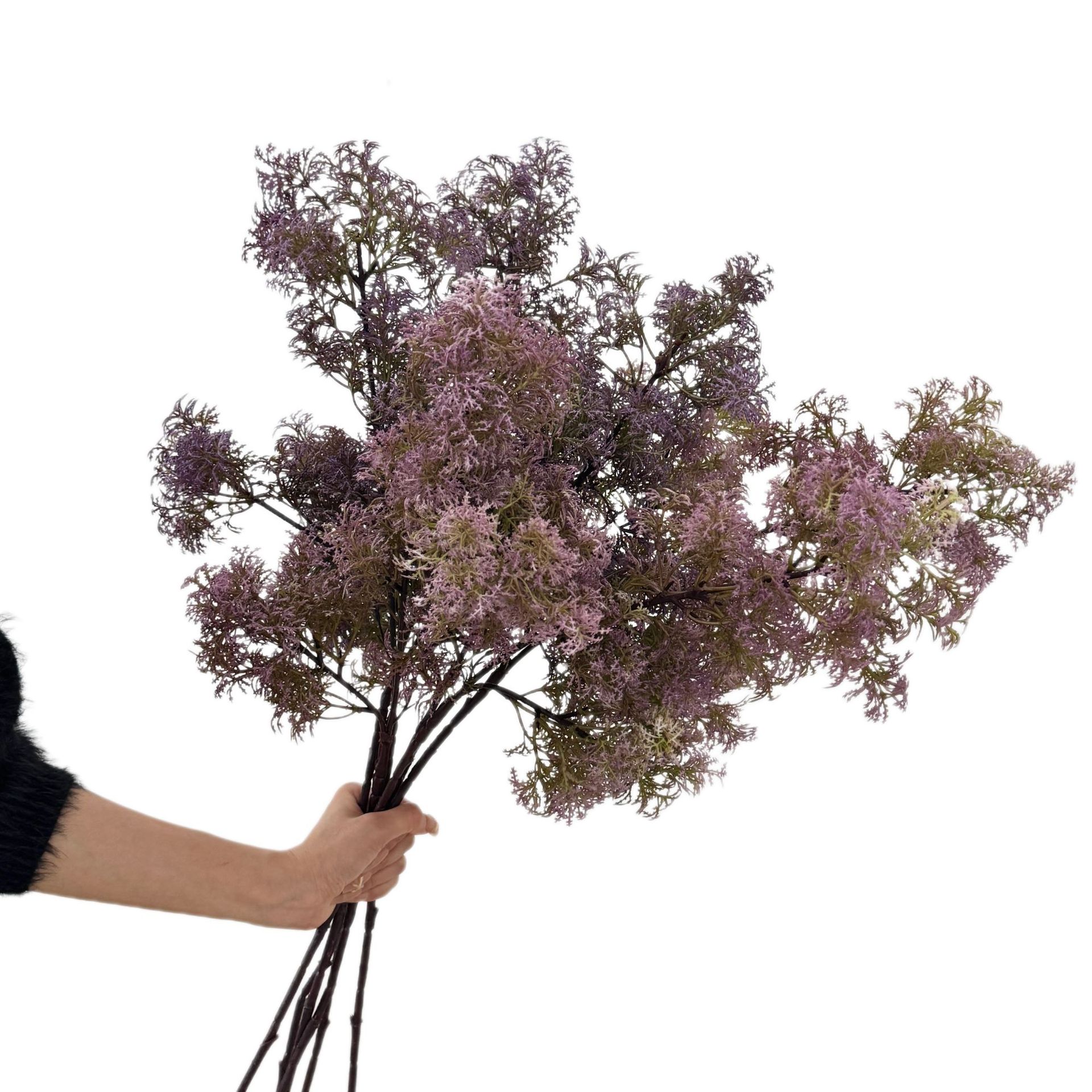 Flores de imitación de flor flor verde, decoración de la sala de estar, decoración de flores falsas púrpura, decoración realista de alto nivel