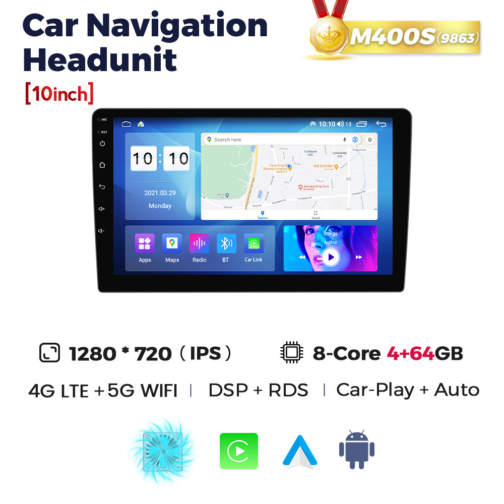 Pantalla Universal para Coche de 9/10 Pulgadas con Navegación de Alta Definición, Multi-Núcleo, Suministro Directo Transfronterizo, con Función de Reversa y CarPlay, de Fábrica Feilexing
