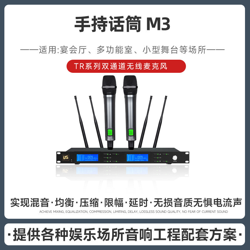 跨境小型一拖二专业话筒双通道无线充电手持舞台演出K歌KTV麦克风|undefined