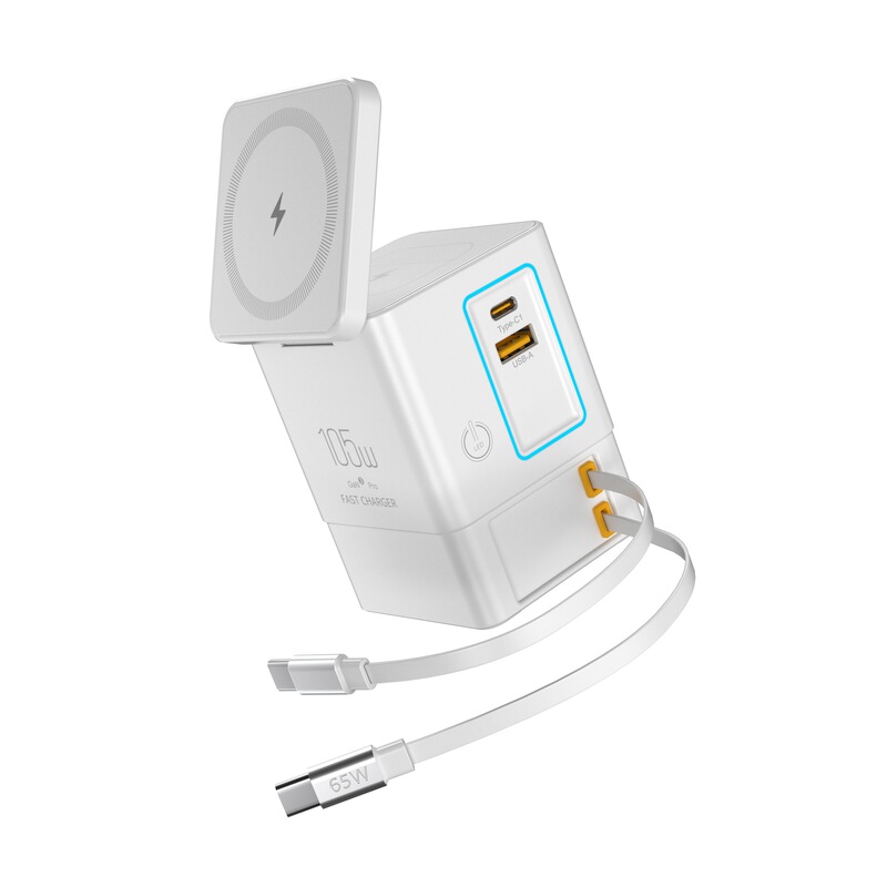 105W 多機能磁気ワイヤレス窒化ガリウム充電器 3-in-1 ダブル伸縮ケーブル ダブルワイヤレスデスクトップ充電ステーション|undefined