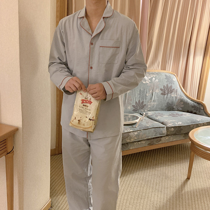 Product details picture_actual shot#new product#Men's comfortable loose striped early autumn pajamas and home wear set
